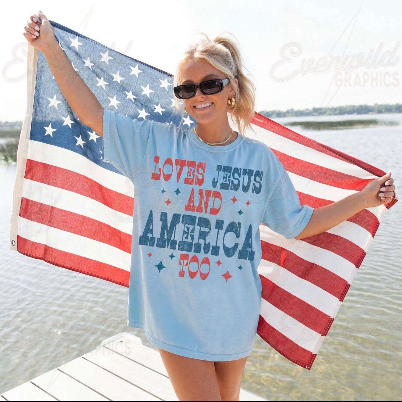 Loves Jesus and America Too Tee