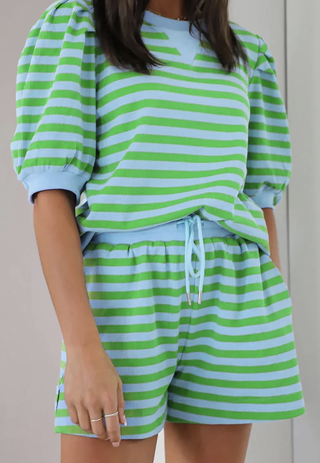 Green Striped shorts set