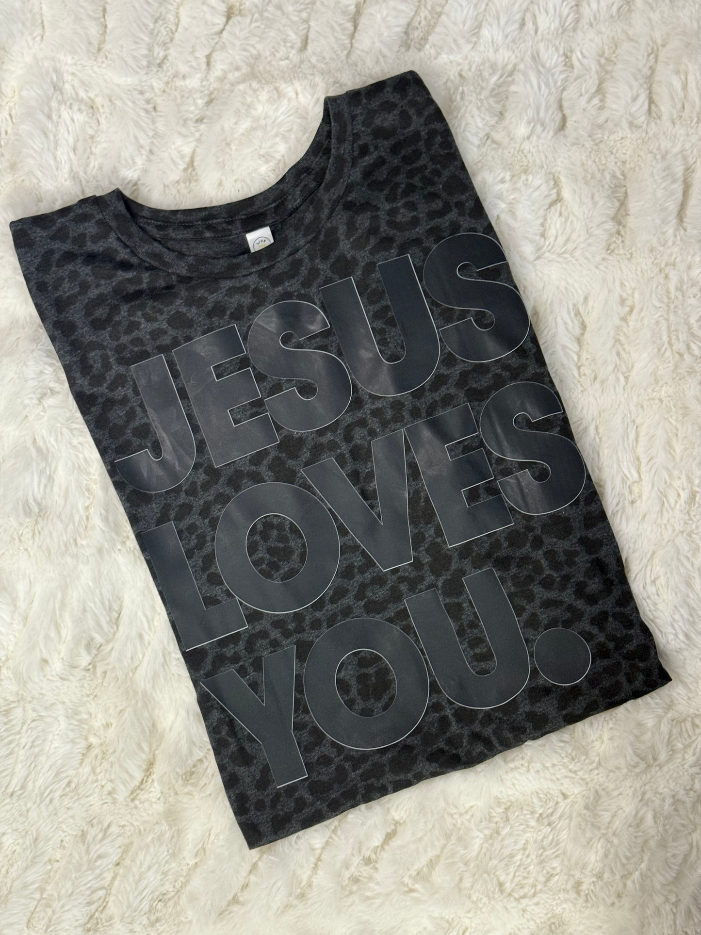 Jesus Loves you Black Leopard Graphic Tee
