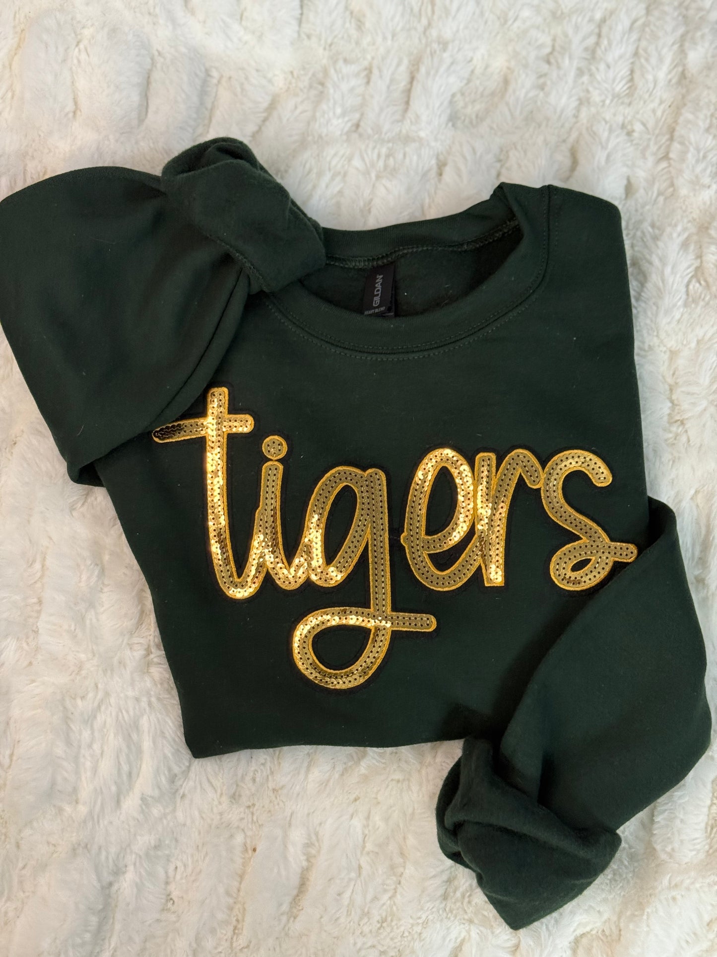 Gold Sequin Tigers Sweatshirt (Green)