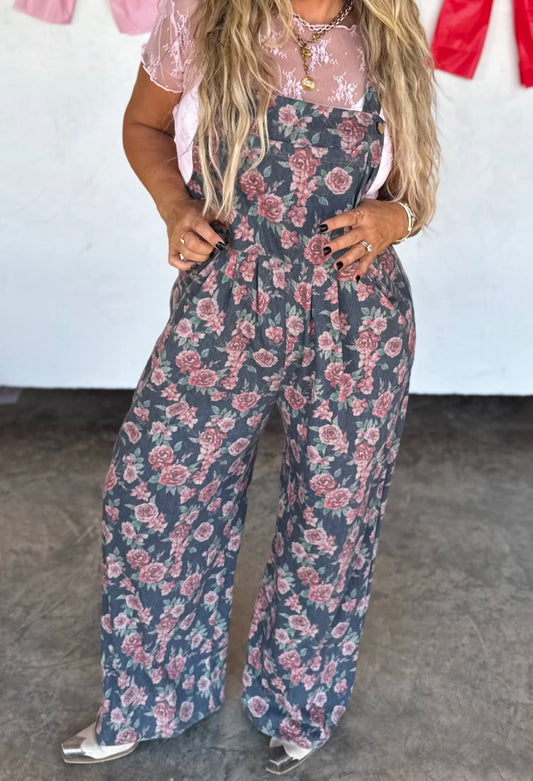 Floral Denim overalls