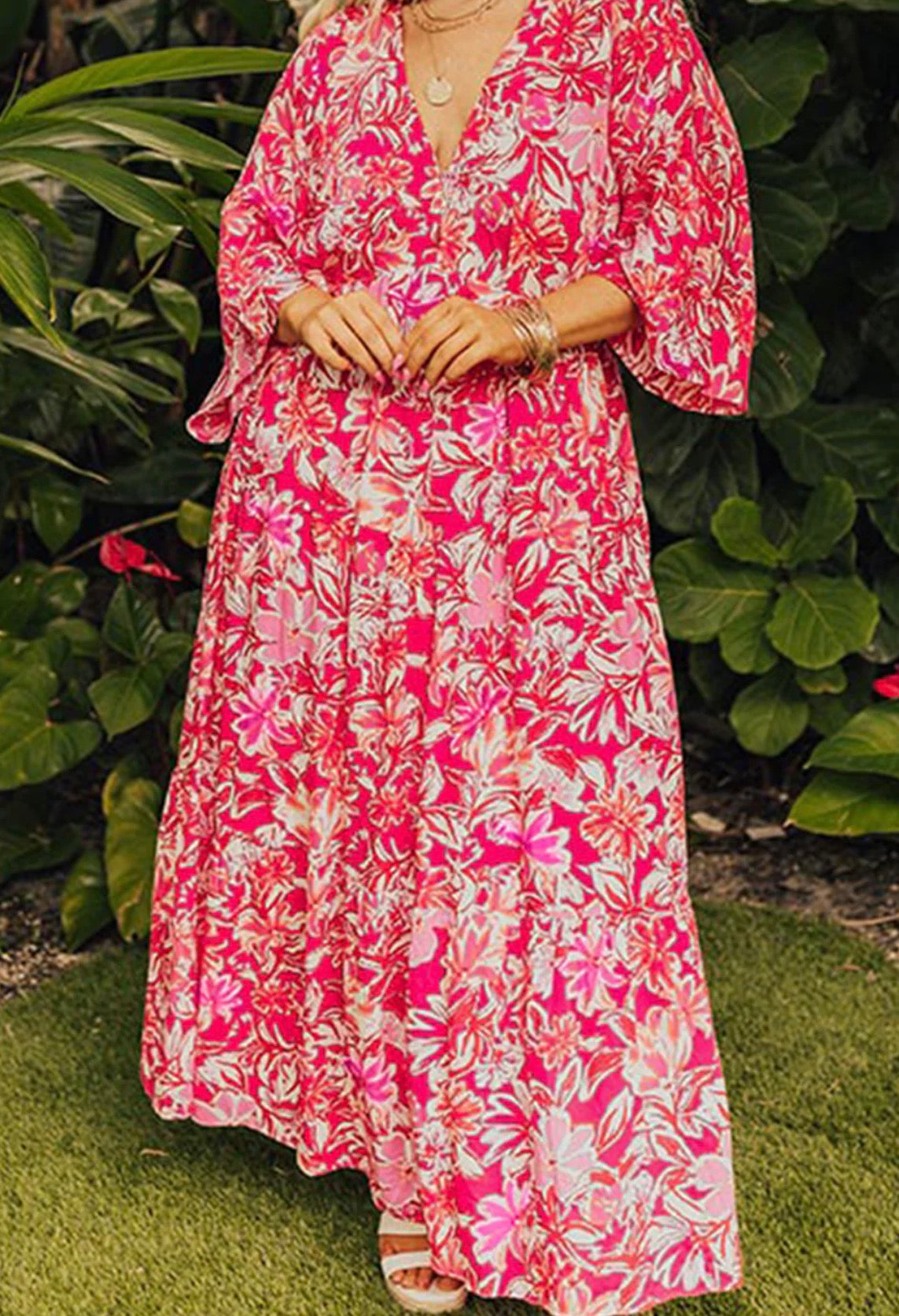 Wide sleeve plus Maxi Dress