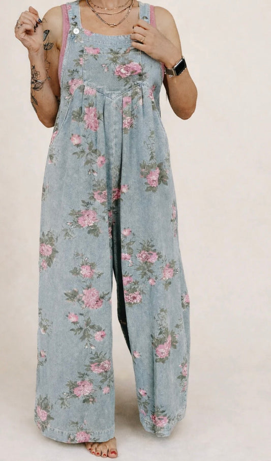 Floral Denim overalls