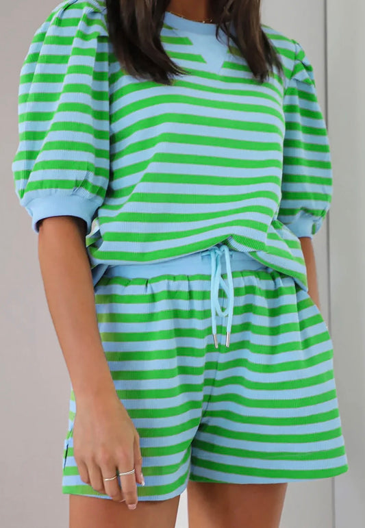 Green Striped shorts set