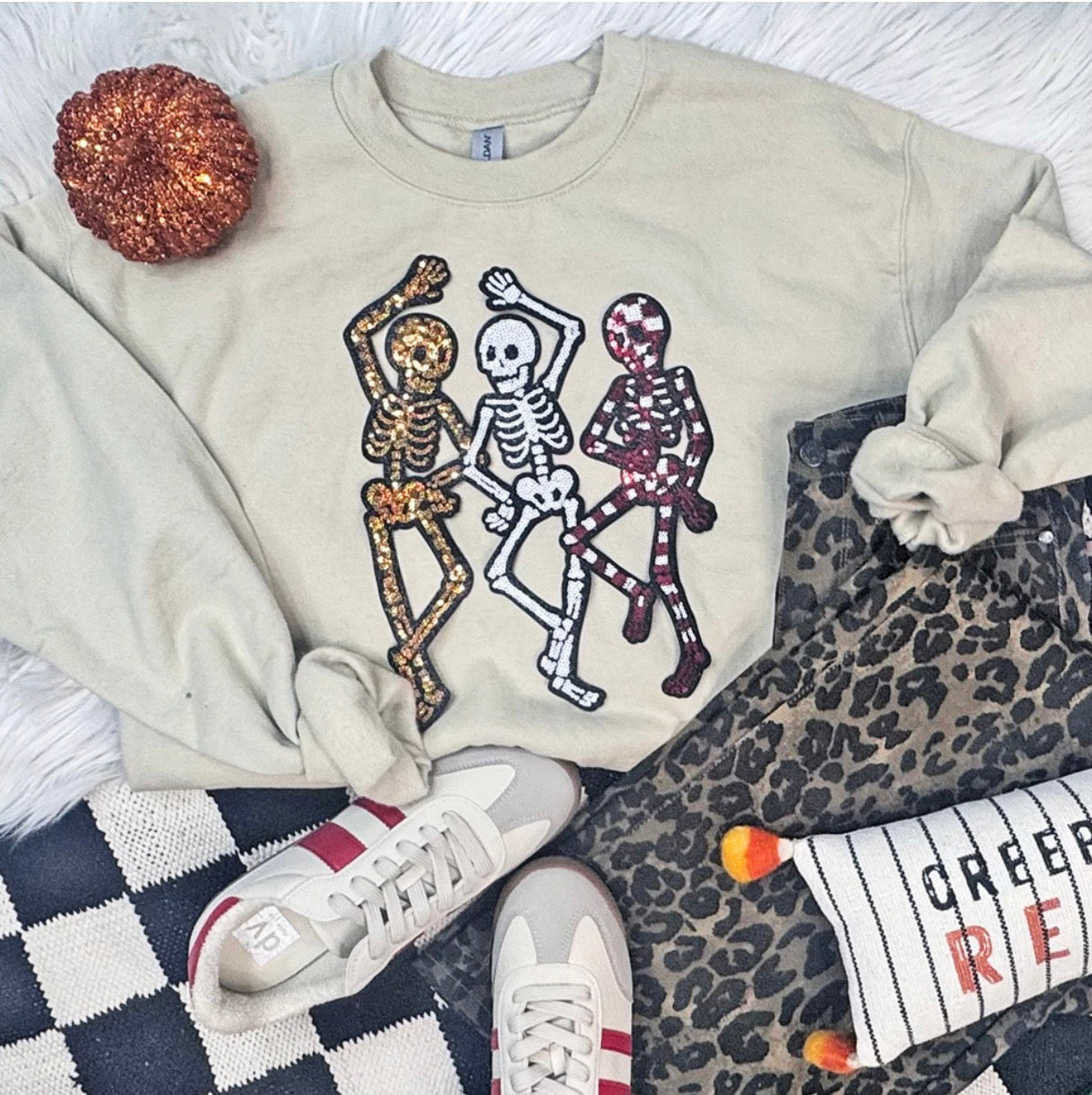 Sequin Dancing Skeleton Sweatshirt