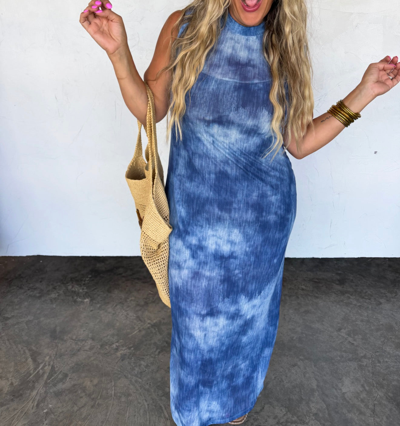 Denim Look Everywhere Mesh Dress