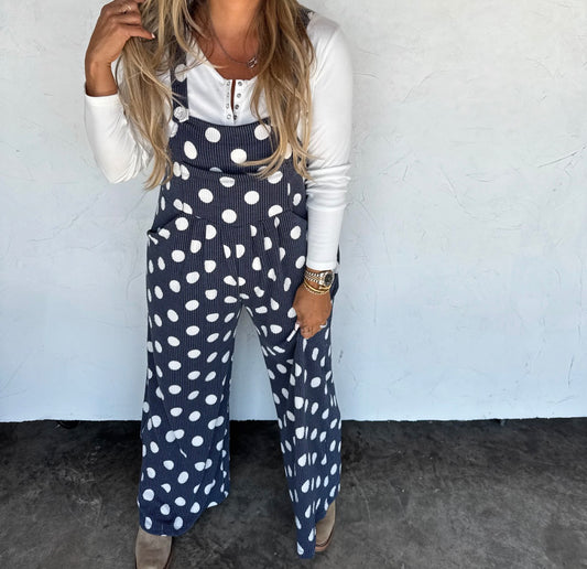 Navy polka dot