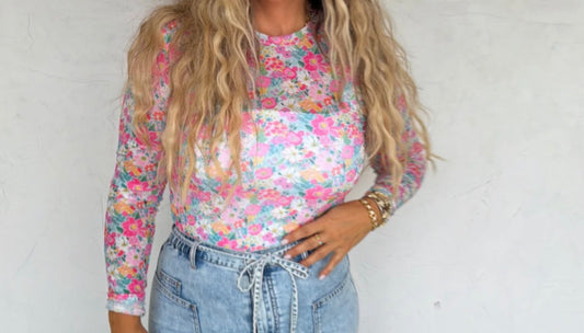 Pink Floral mesh top