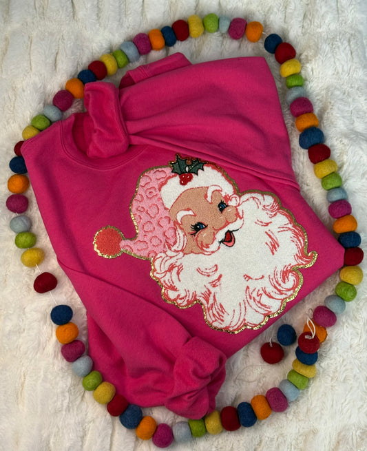 Pink Leopard Chenille Santa Sweatshirt