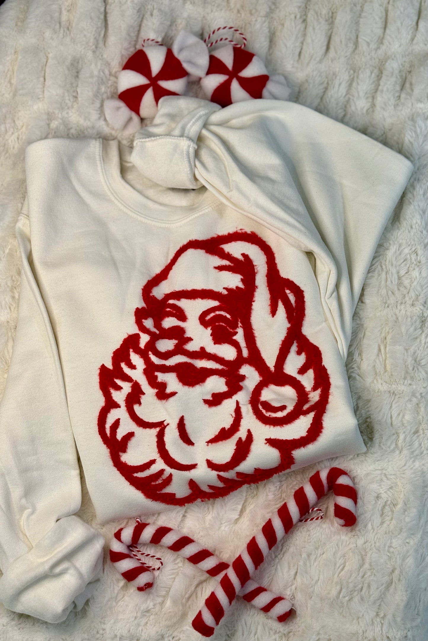 Vintage Fuzzy Yarn Santa Sweatshirt