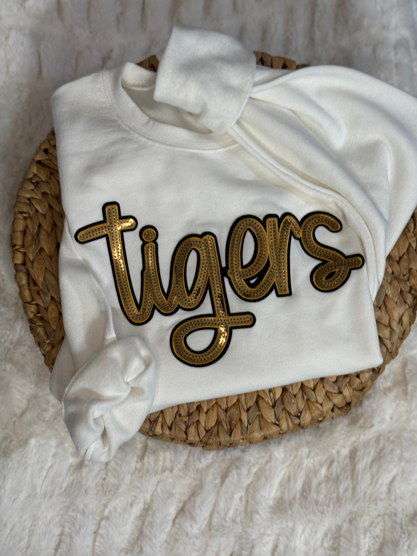 Gold Sequin Tigers Sweatshirt (White)