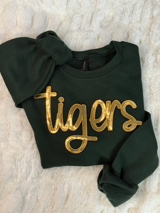 Gold Sequin Tigers Sweatshirt (Green)