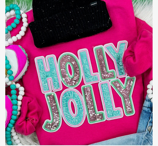 Holly Jolly Sequin Crewneck (Pink)