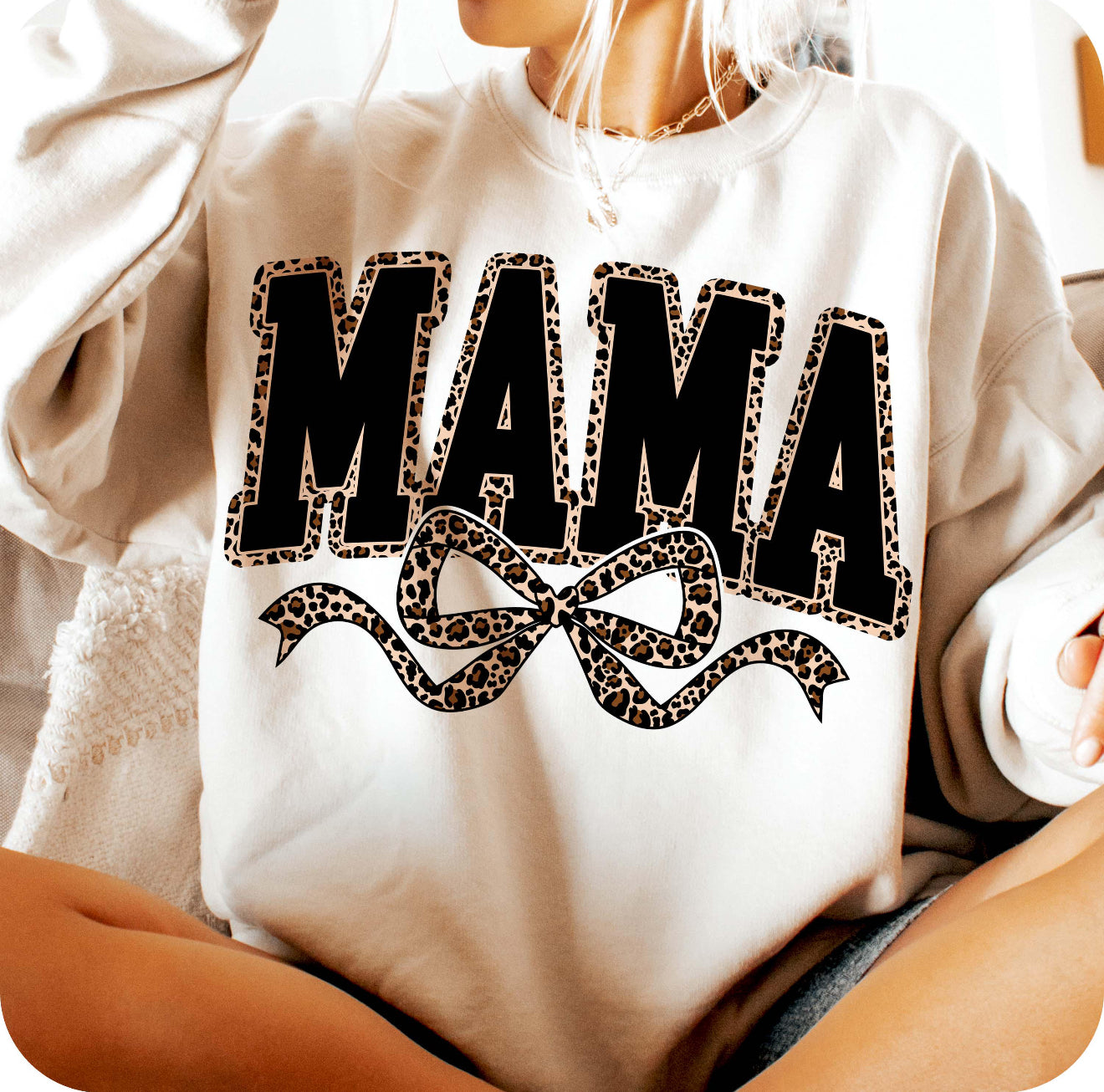 Mama Leopard Bow Crewneck Sweatshirt